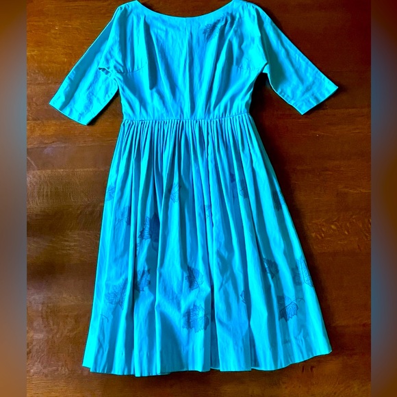 Vintage Turquoise Dress with Leaf Pattern-Slightly Damaged - Picture 1 of 14